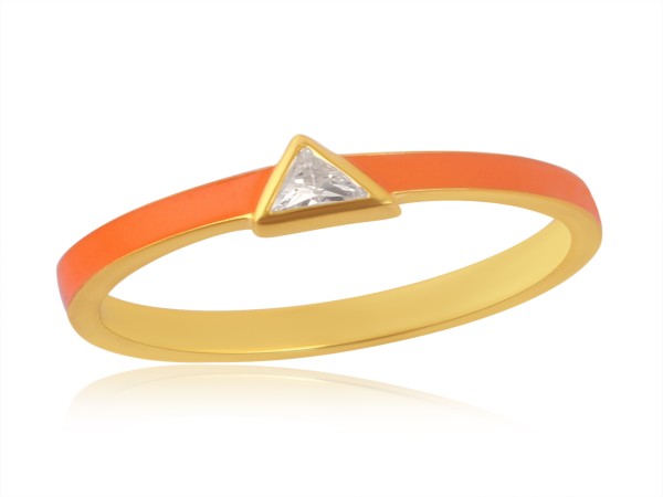 ORANGE ENAMEL RING WITH CLEAR QUARTZ STONE