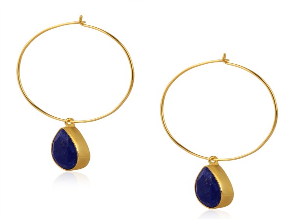 TEAR DROP LAPIS GOLD PLATTED EARRING