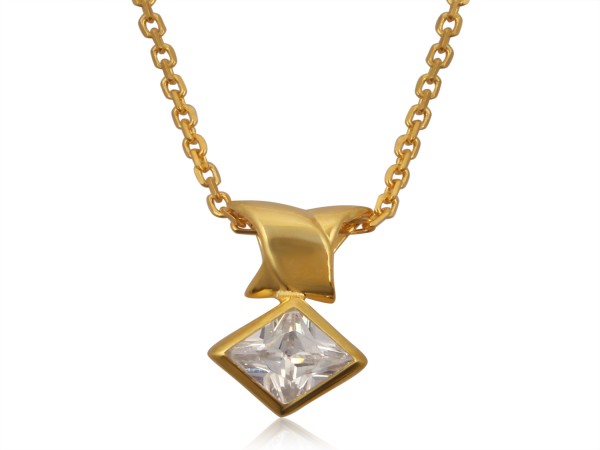 SQUARE CLEAR QUARTZ GOLD PLATTED NECKLACE