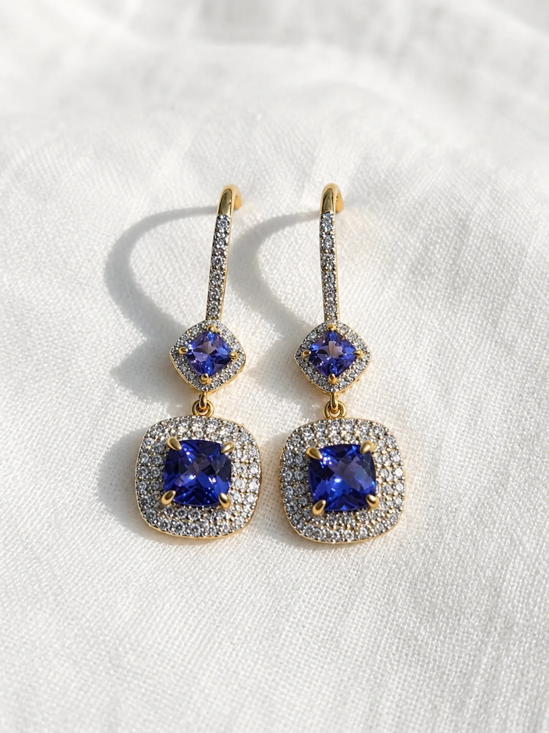 Amethyst Halo Drop Earrings