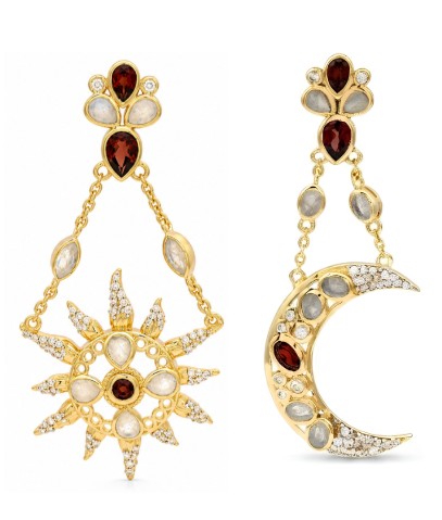 Garnet Sun & Moon Earrings
