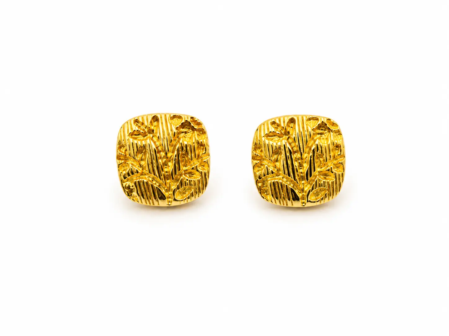 Gold Floral Square Stud Earrings