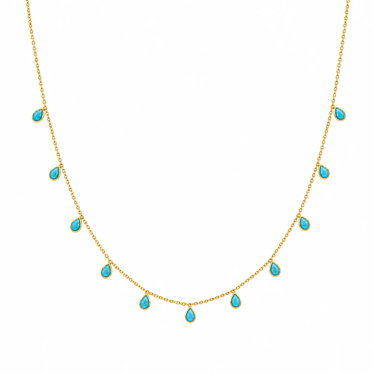 Turquoise Teardrop Gold Necklace