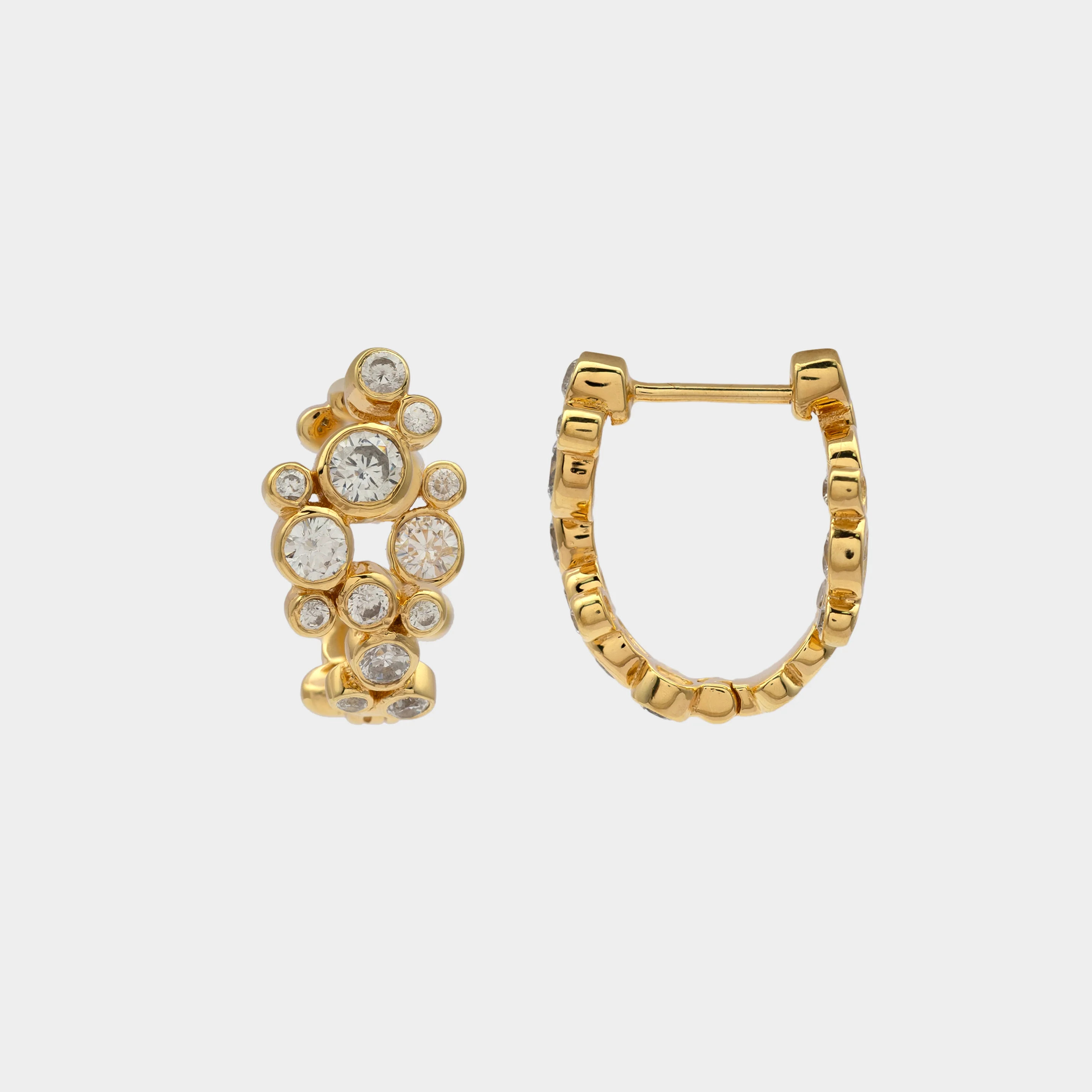 Diamond Cluster Gold Hoop Earrings