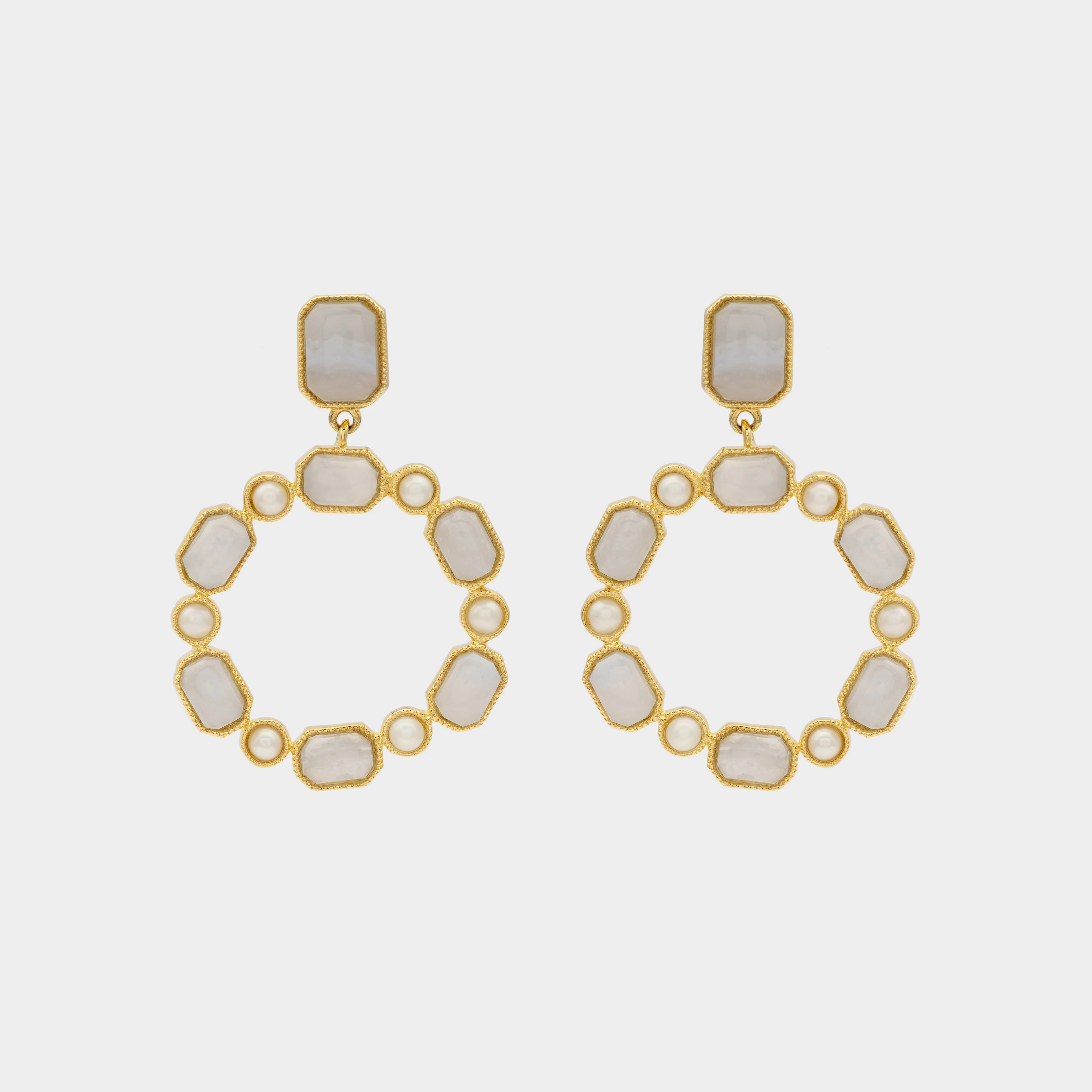 Moonstone & Pearl Hoop Earrings