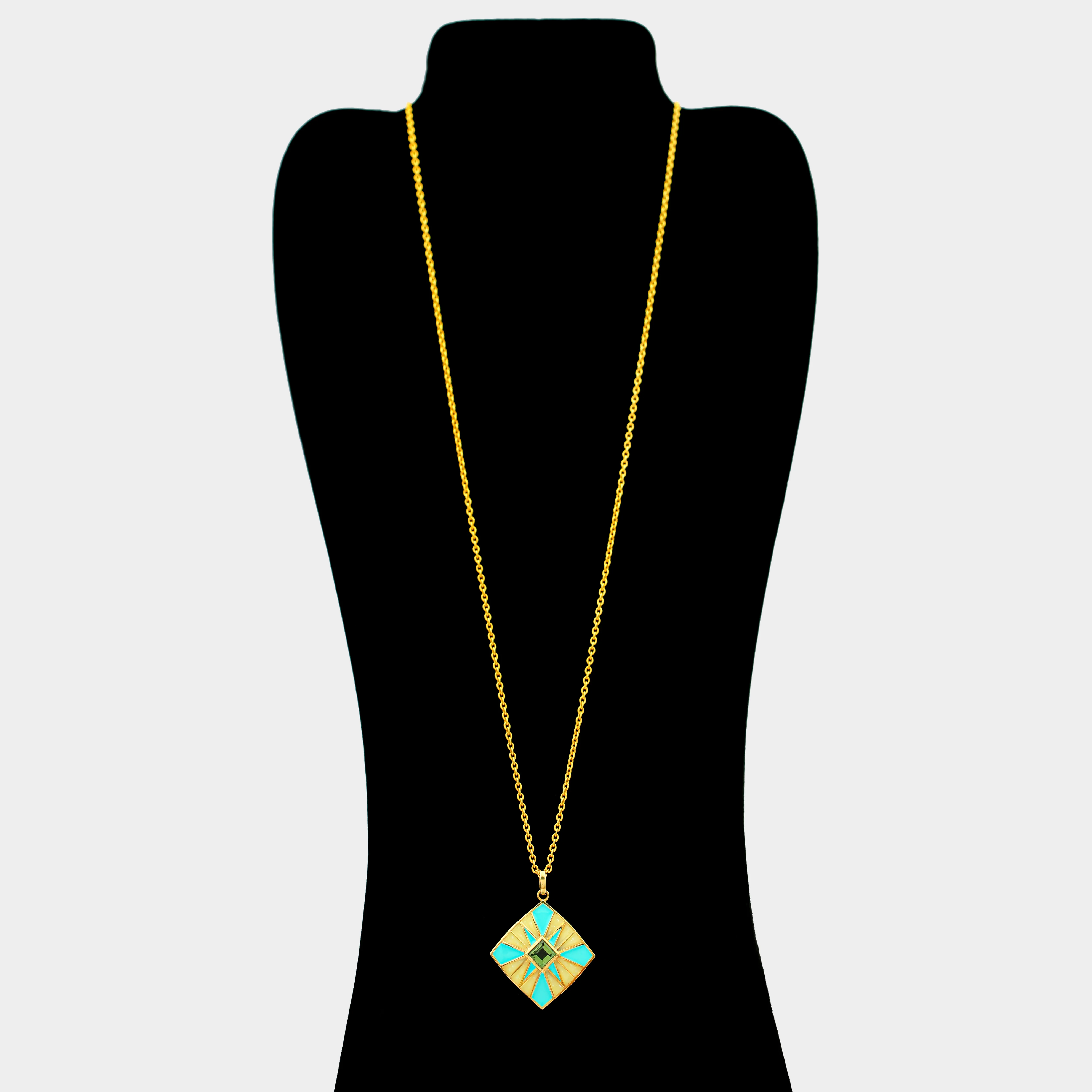 Turquoise Geometric Gold Pendant Necklace