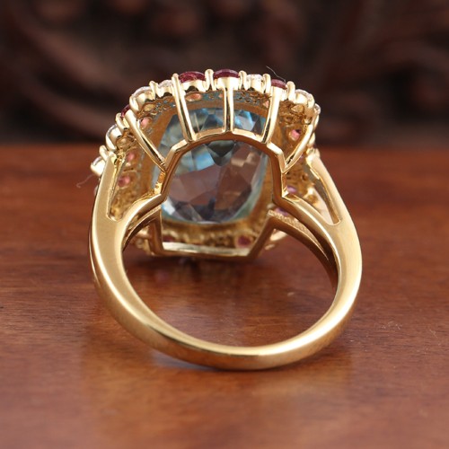 925 Silver Multi Color Stone Classic Ring With Yellow Gold Plating - Image 3