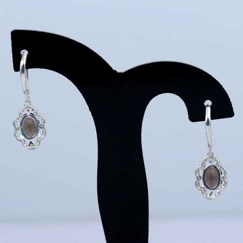 925 Silver Smoky Quartz and White Zircon Earring With Lever Back - Image 1