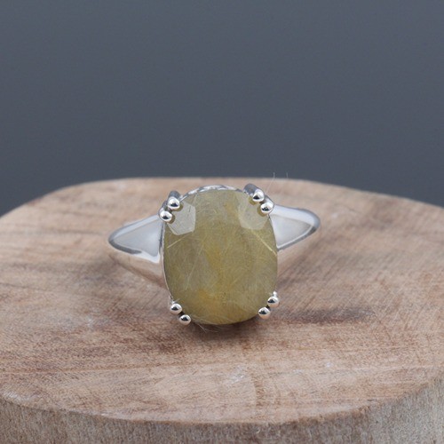 925 Silver Golden Rutile Solitaire Ring - Image 1