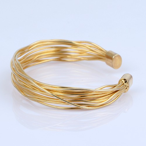 925 Silver Plain Wire Bangle With Yellow Gold Plating - Image 3