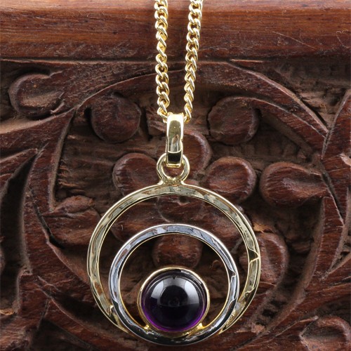 925 Silver Amethyst Pendant Necklace yellow Gold Plating - Image 2