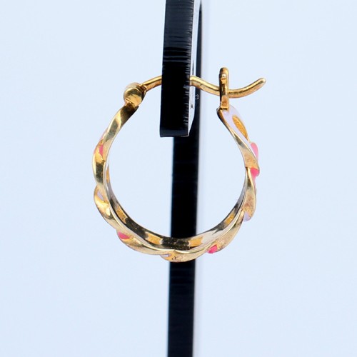 925 Silver Plain Link Chain Enamel Earring With Yellow Gold Plating - Image 5