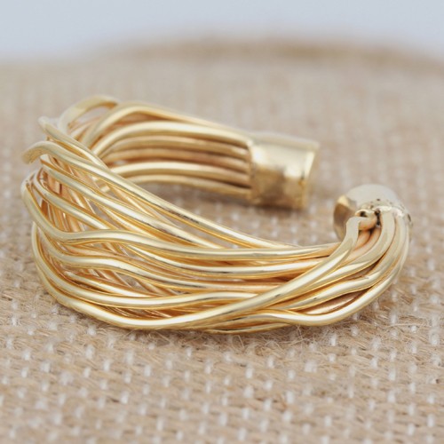 925 Silver Plain Fancy Wire Ring With Yellow Gold Plating - Image 2