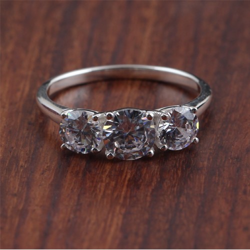 925 Silver White Zircon Three Stone Ring - Image 2