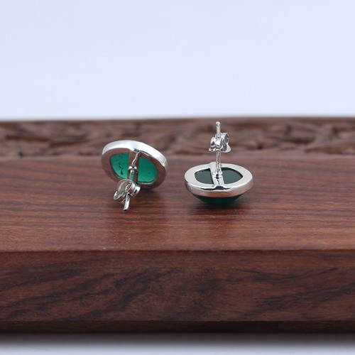 925 Silver Fancy Shape Green Onyx Stud Earring - Image 4