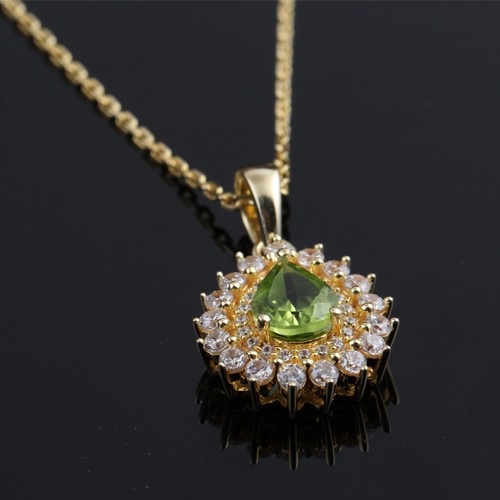 925 Silver Pendant Necklace With Peridot and White Zircon With Yellow Gold Plating - Image 3