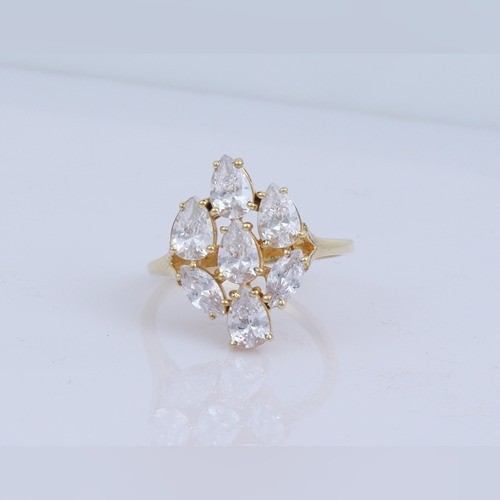 925 Silver Classic Trendy White Zircon Ring With Yellow Gold Plating - Image 2