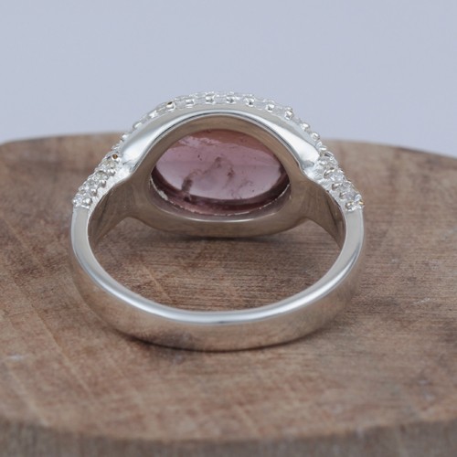 925 Silver Classic Ring With Pink Tourmaline And White Zircon - Image 3