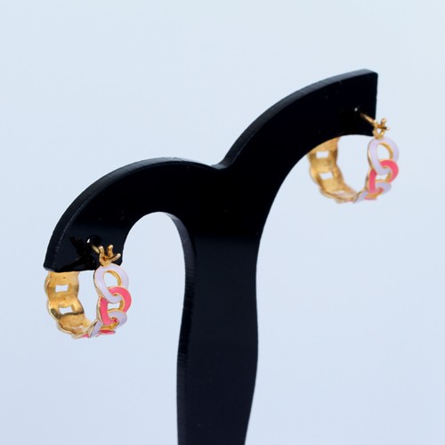 925 Silver Plain Link Chain Enamel Earring With Yellow Gold Plating - Image 4