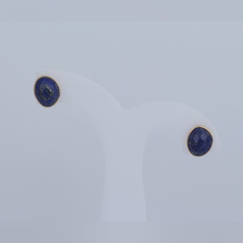 925 Silver Lapis Fancy Stud Earring With Yellow Gold Plating - Image 4
