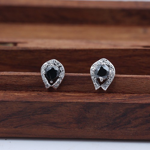 925 Silver Black Spinel And White Zircon Stud Earring - Image 1