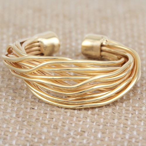 925 Silver Plain Fancy Wire Ring With Yellow Gold Plating - Image 1