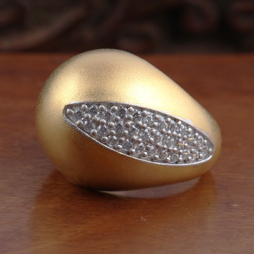 925 Silver Bold Look Ring With Yellow Gold Plating - Image 1