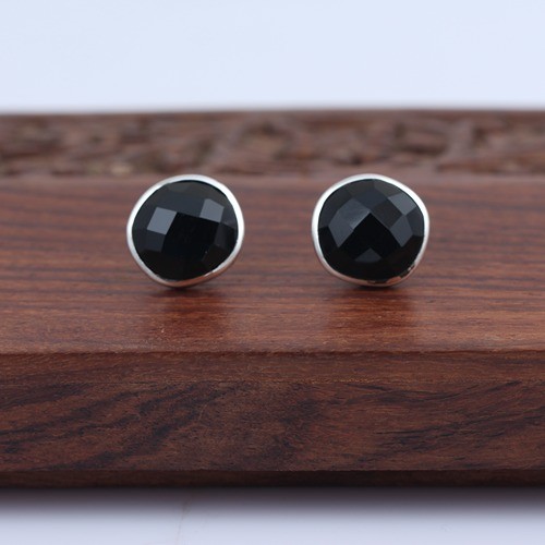 925 Silver Fancy Shape Black Onyx Stud Earring - Image 1