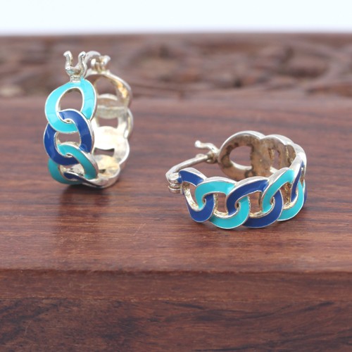 925 Silver Plain Huggee Enamel Earring  With Yellow Gold Plating - Image 1