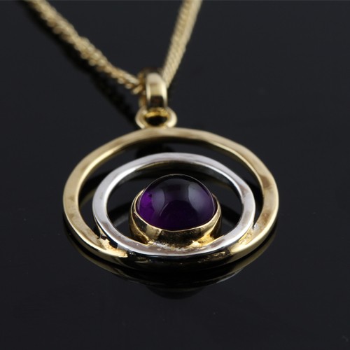 925 Silver Amethyst Pendant Necklace yellow Gold Plating - Image 3