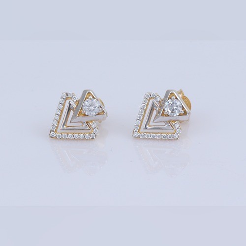 925 Silver Triangle Shape Earring With Yellow Gold Plating - Image 2