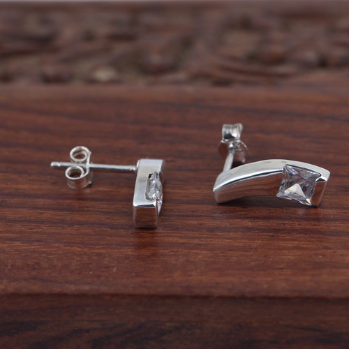 925 Silver White Zircon Square Stud Earring - Image 3