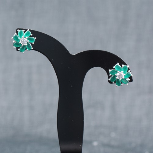 925 Silver green Onyx With White Zircon Stud Earring - Image 1