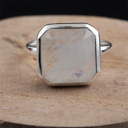 925 Silver Rainbow Moonstone Octagon Ring - Image 1