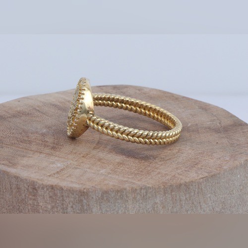 925 Silver Plain Twisted Wire And Embossed Tree Ring With Yellow Gold Plating - Image 3