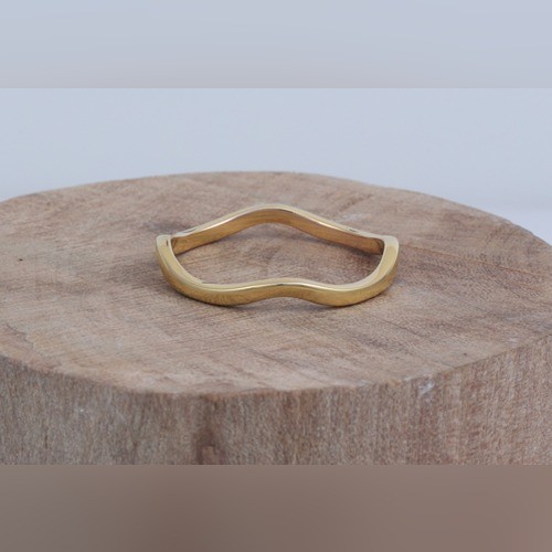 925 Silver Plain Wave Ring With Yellow Gold Plating - Image 1