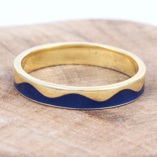 925 Silver Plain Band Ring With Blue Enamel And Yellow Gold Plating - Image 1