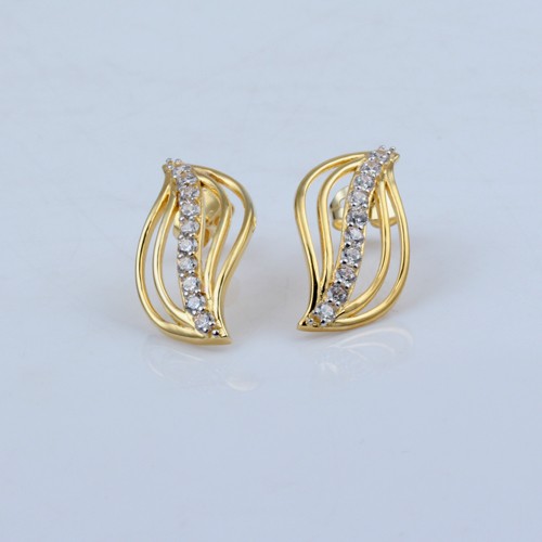 925 Silver White Zircon Earring With Yellow Gold Plating - Image 1