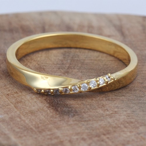 925 Silver White Zircon Band Ring With Yellow Gold Plating - Image 1