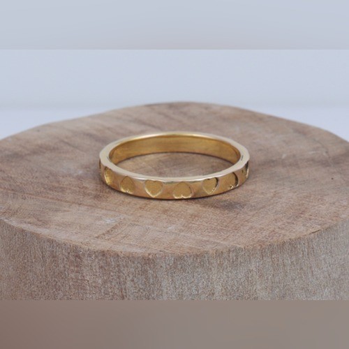 925 Silver Heart engraved Plain Band Ring With Yellow Gold Plating - Image 1