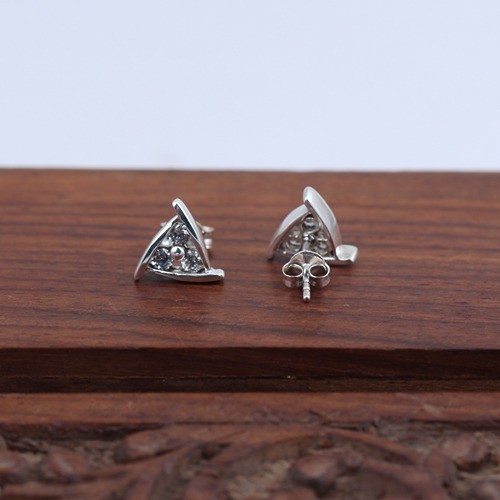 925 Silver Fancy Triangle Shape Stud Earring - Image 4