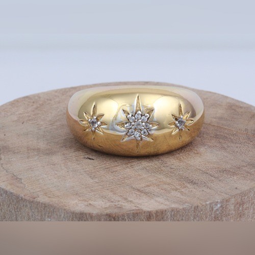 925 Silver Bolded Ring With Star Engraved With Yellow Gold Plating - Image 1