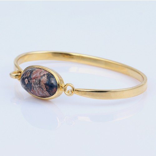 925 Silver Jasper Stone Bangle With Yellow Gold Plating - Image 3