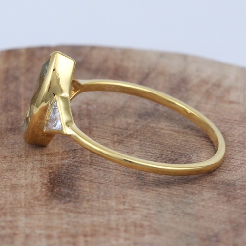 925 Silver Green Amethyst Marquise Shape Ring Yellow Gold Plating - Image 2