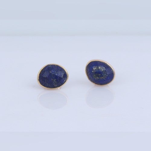 925 Silver Lapis Fancy Stud Earring With Yellow Gold Plating - Image 3