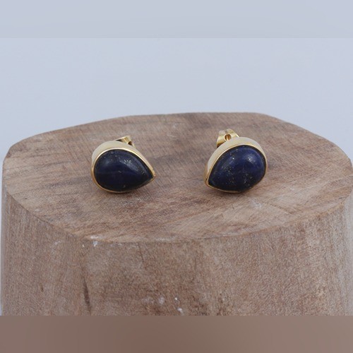 925 Silver Lapis Stud Earring With Yellow Gold Plating - Image 1