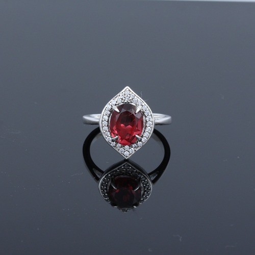 925 Silver Red Garnet And White Zircon Cocktail Ring - Image 2