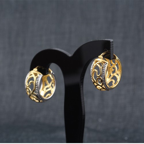 925 Silver Plain Earring With Yellow Gold Plating - Image 3