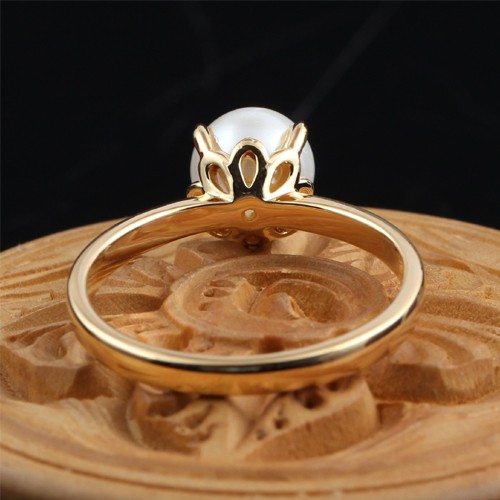 925 Silver Pearl Solitaire Ring With Yellow Gold Plating - Image 2