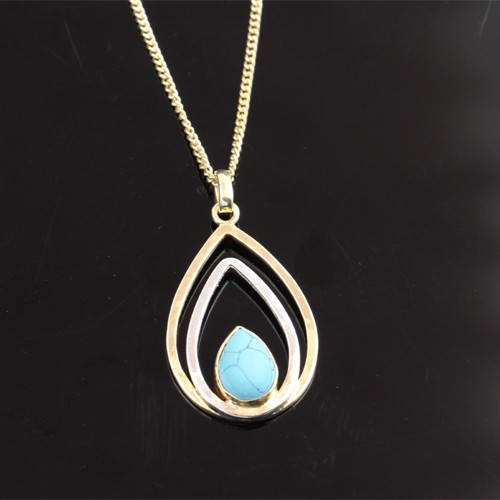 925 Silver Turquoise Necklace With yellow Gold And Silver Plating - Image 1
